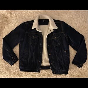 Dark Denim Sherpa Trucker Coat